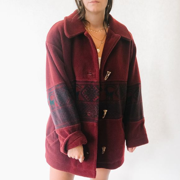 Vintage Jackets & Blazers - Vintage Heavy Fleece Designed Jacket M